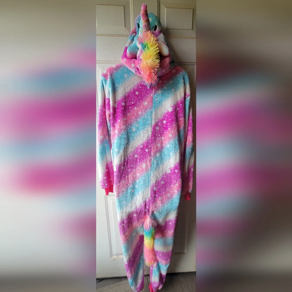 Rainbow Unicorn Onesie Pajamas Size Medium - Picture 4 of 9